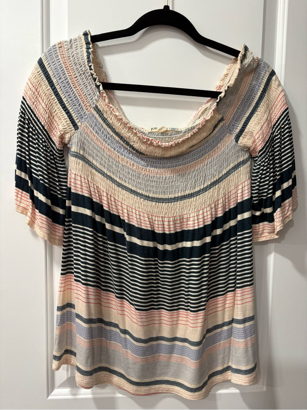 Jolt Striped Off-Shoulder Tunic in Navy, Cream and Blush